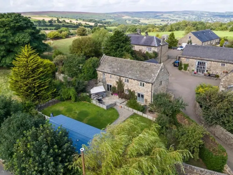 The sanctuary from the air, with the Derbyshire hills beyond